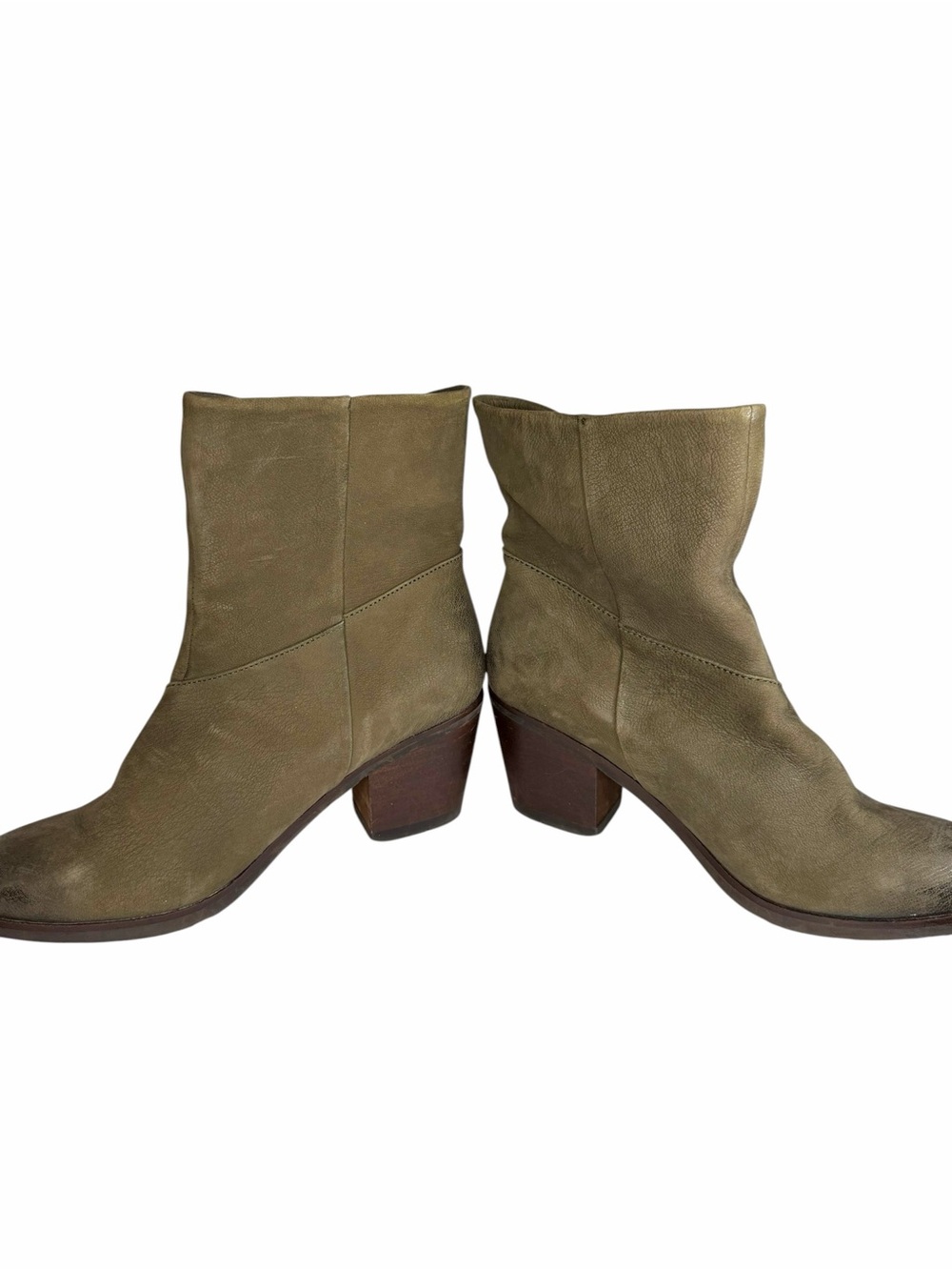 Bussola Reiiavik Asymmetrical Olive Green Leather  Zip Heeled Boots Sz 38 - Picture 4 of 7